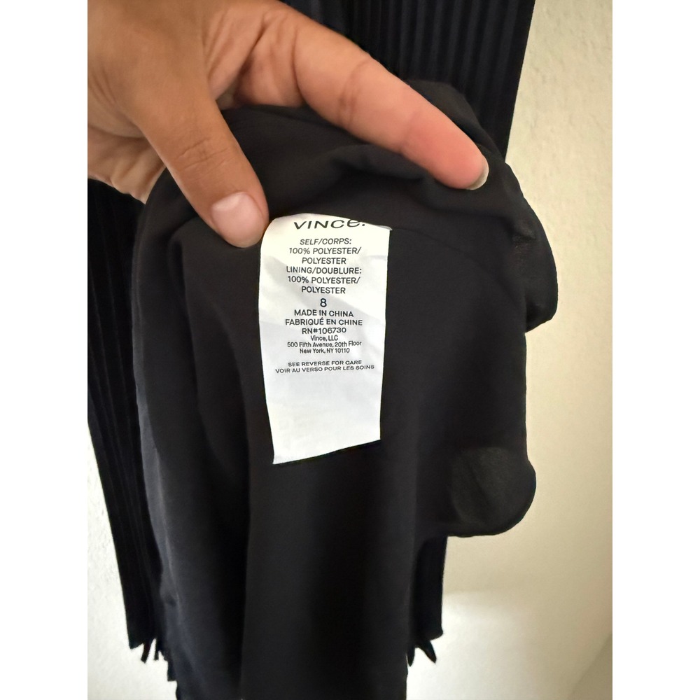 NWT Vince Twist Front Pleated Black V-Neck Midi Dress Size 8 Quiet Luxury - Picture 9 of 11